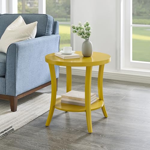 Roundhill Furniture Perth Contemporary Round End Table with Shelf - color: Yellow