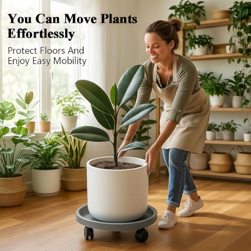Rolling Plant Stand with Wheels 3 Pack 12 Inch Plant Caddy with Wheels Heavy Duty Plant Dolly Roller Base with Wheels Round Flower Pot Rack Holder Planter Trolley Tray, Grey - color: Grey, size: 12 inch