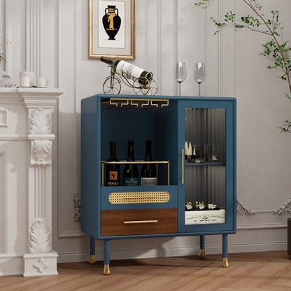 ARTPOWER Modern Coffee Bar Cabinet with Pull-Out Wine Storage, Blue | Bar Cart with Wine Glass Rack and Drawers, Liquor Cabinet for Kitchen, Dining Room, Living Room - color: Blue
