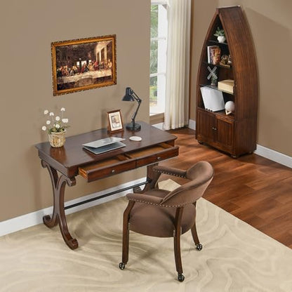Farmhouse Oak Laptop Desk, Home Office Desks with 2 Storage Drawers, 47.2" Large Work Desk with Curved Legs, Secretary Desk for Home Office, Easy Assembly Vanity Desk, Study Table Station SSZD0036 - size: 47.2"