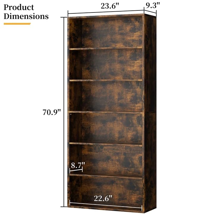 Shintenchi Bookshelf,6-Tier Open Bookcase and Bookshelves,6 Shelf Display Storage Shelves Floor Standing 70.6 inches Tall Bookcase for Home Office, Living Room (Brown) - color: Brown