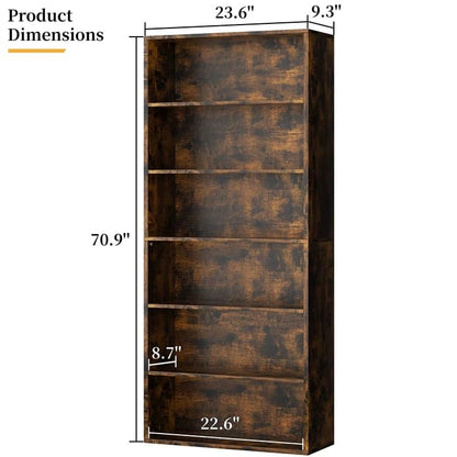 Shintenchi Bookshelf,6-Tier Open Bookcase and Bookshelves,6 Shelf Display Storage Shelves Floor Standing 70.6 inches Tall Bookcase for Home Office, Living Room (Brown) - color: Brown