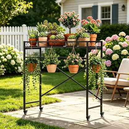 Zhongma 1 Tier Window Height Sturdy Metal Plant Stand with Wheels, 40.5x16x40.4 in High, Heavy Duty Succulent Shelf for Home Indoor and Outdoor, 220 LBS Capacity & Heavy Duty Construction - color: 1 Tier 40.5x16x40.4 Inch High