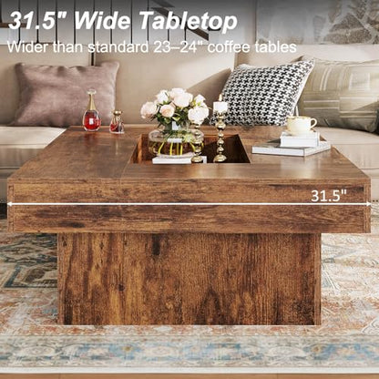 LVB Rustic Coffee Table, Large Wood Living Room Table with Storage, Modern Long Rectangle Led Center Table, Farmhouse Unique Low Wide Tea Table with LED Light for Home Office, 47.24 in, Rustic Brown - color: Rustic Brown
