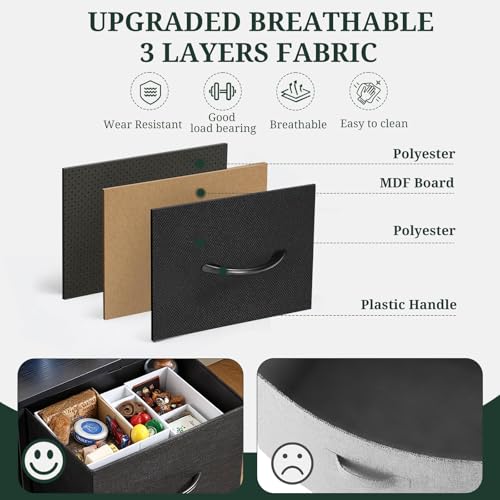 Nightstand Set of 2 Upgraded Small 2 Drawer Dresser End Table | Bedside Furniture, Wooden Top Fabric Bins for Bedroom, Closet, Entryway, Dorm, 11.8" D x 18" W x 20", Black - color: Black