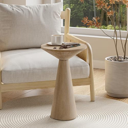 COZAYH Small Pedestal End Table Round Farmhouse Martini Table Wood Plant Stand Rustic Drink Table for Small Space Living Room, Distressed Grey - color: Natural Wood