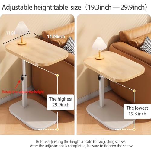 Pedestal Adjustable c Table for Small Spaces，C Shaped End Table Desktop can Turn 360° and the Height of the Sofa Small TV Tray Table Can be Adjusted for Couch - color: Wood-height-adjustable Table-1pcs