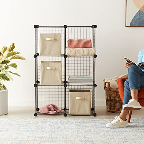 Amazon Basics 6 Cube Wire Grid Storage Organizer, Stackable Cubes, Cubby Bookcase, Display Shelf, 14" D x 14" W x 14" H, Black - color: Black