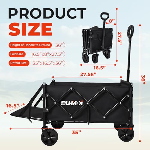 Foldable Wagon with Tailgate,12 lb Lightweight Small Utility Cart | Garden, Grocery, Beach, Camping, Portable Use, Black - color: Black