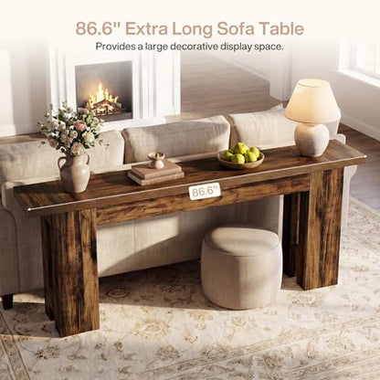 Tribesigns 86.6 Inch Extra Long Console Table, Rustic Narrow Farmhouse Sofa Table Behind Couch, Wooden Entryway Table for Living Room Hallway Foyer Entrance