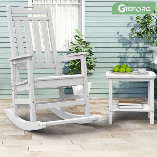 Patio Side Table, Small Rectangular HDPE Adirondack End Table for Outdoor Use in Pool, Garden, Lawn, Backyard,White - color: White