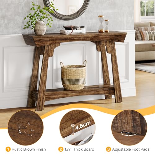 Tribesigns 41.3" Farmhouse Console Table, Small Entryway Table with 2-Tier Storage, Narrow Wooden Sofa Table Behind Couch for Living Room, Foyer, Hallway, Rustic Brown