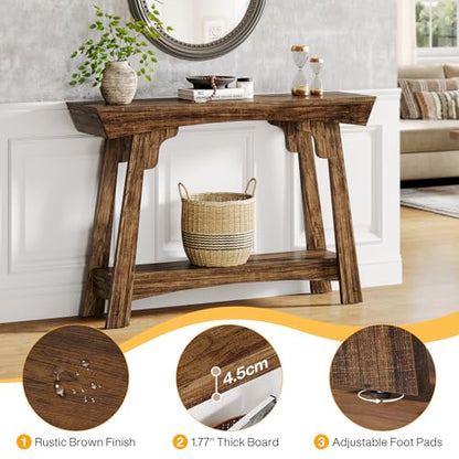 Tribesigns 41.3" Farmhouse Console Table, Small Entryway Table with 2-Tier Storage, Narrow Wooden Sofa Table Behind Couch for Living Room, Foyer, Hallway, Rustic Brown
