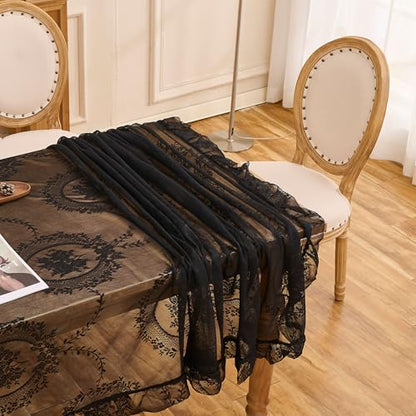 Floral Embroidered Lace Tablecloth Table Cover (Black, 95”x55”, Rectangular) - color: Black, size: 95" x 55" (Rectangular)