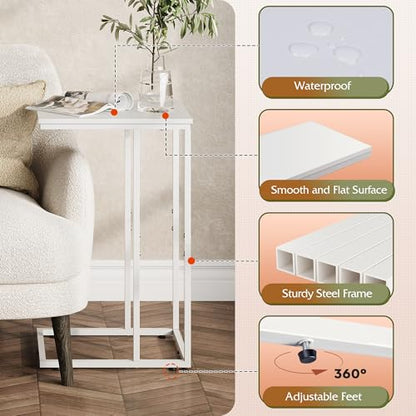 WLIVE Side Table, C Shaped End Table for Couch, Sofa and Bed, Large Desktop C Table for Living Room, Bedroom, Creamy White - color: White
