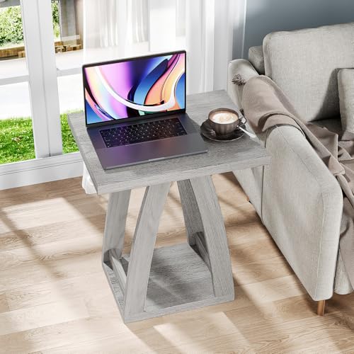 End Tables Living Room. Side Table Beside Sofa. Modern End Table for Living Room. Couch Side Table with Shelf. Grey Wood Side Tables
