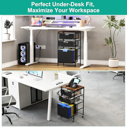 3-Drawer Storage Organizer, Under Desk Rolling File Cart with Lockable Wheels, Hanging File Folder Organizer for Letter Size, Utility Craft Cart Filing Cabinet for Home Office,Black - size: 3 Tier