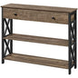 Topeakmart Industrial Console Table Sofa Table with Storage for Entryway, 3 Tier Console Table with Drawer Sturdy Hallway Table for Living Room, X Design, Taupe Wood - color: Taupe Wood, style: without Power Outlet