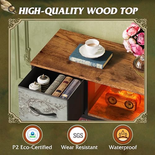 WLIVE Dresser TV Stand for 45, 50, 55 inch TV, Entertainment Center with LED Lights & Charging Station, Chest of Drawers with 8 Fabric Drawers and Open Shelves for Living Room, Hallway, Pattern - color: Pattern