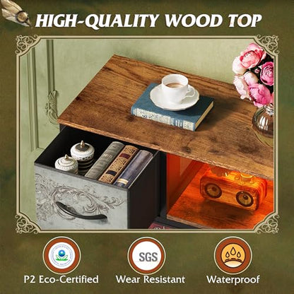 WLIVE Dresser TV Stand for 45, 50, 55 inch TV, Entertainment Center with LED Lights & Charging Station, Chest of Drawers with 8 Fabric Drawers and Open Shelves for Living Room, Hallway, Pattern - color: Pattern