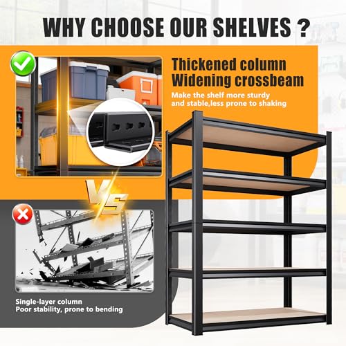 AOAORRG 35" H Garage Shelving Heavy Duty Storage Shelves, Metal Adjustable Shelving Unit, Utility Garage Organizer Shelf for Basement, Pantry, Kitchen, Warehouse, 15.7" Dx33.5 Wx35 H, Black - size: 3-Wood-15.7"Dx33.5"Wx35.4"H