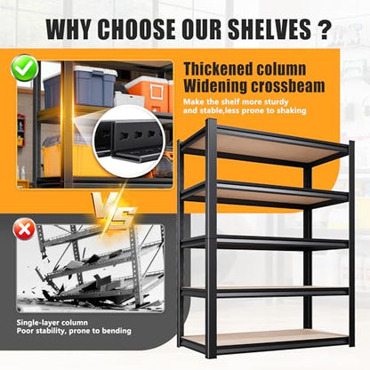 AOAORRG 35" H Garage Shelving Heavy Duty Storage Shelves, Metal Adjustable Shelving Unit, Utility Garage Organizer Shelf for Basement, Pantry, Kitchen, Warehouse, 15.7" Dx33.5 Wx35 H, Black - size: 3-Wood-15.7"Dx33.5"Wx35.4"H