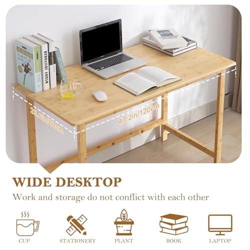Nnewvante 47 Inch Computer Desk, Bamboo Writing Desk, Modern Simple Work Desk for Home Office, Gaming Desk Study Table - size: 47''-Bamboo
