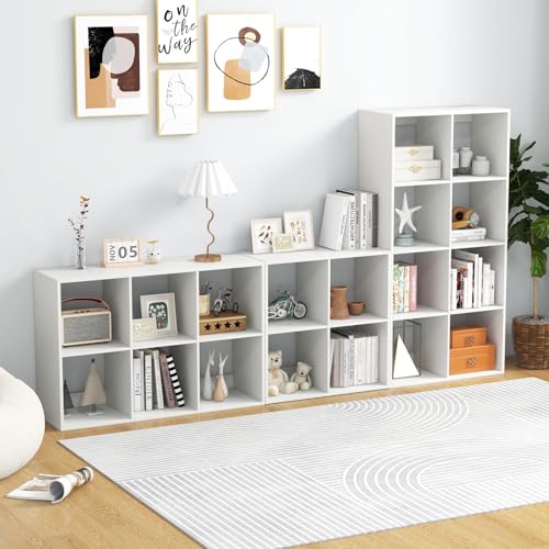 8 Cube Storage Organizer, 4 Tier Floor Standing Bookshelf, 54 inch Tall Bookcase, Wooden Open Display Shelf for Living Room, Bedroom, Study, White Bookshelf with Open Back - size: 8 Cubes