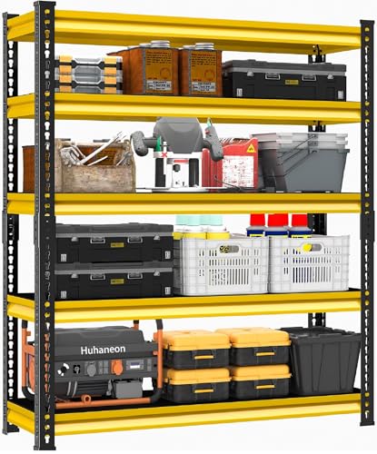 Utility Storage Garage Shelving - 48'' Wide 3000 Lbs Heavy Duty 5 Tier Metal Shelves Adjustable - Freestanding Rack Units for Basement Kitchen Pantry - Yellow 48" W x 18" D x 78" H - size: 48"Wx18"D-5T-YL