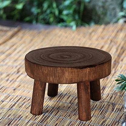 Wood Plant Stands Indoor Outdoor, 9cm/3.5 Tall Plant Holder Wooden Stool Display Stand Flower Pot Stand Small Round Side Plant Table Planter Stands for Indoor Plants (Brown, 17cm)