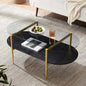 LumFurn Oval Glass Coffee Table, Mid-Century Modern Design, L41 x W21 x H17 inch, for Living Room, Grey Glass Top, Black Marble Finish Wood Shelf & Gold Finish Frame - color: Grey & Black Marble, size: L41" Oval Coffee Table