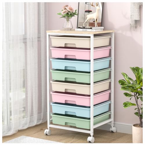 SYKIARIOL Rolling Storage Cart with Drawers,Utility Cart With 8 Drawers and Wooden Tabletop,Rolling Drawer Cart,Storage Drawer Cart for Living Room,Classroom,Bedroom,Bathroom,Dorm,Office,Rainbow - color: Rainbow