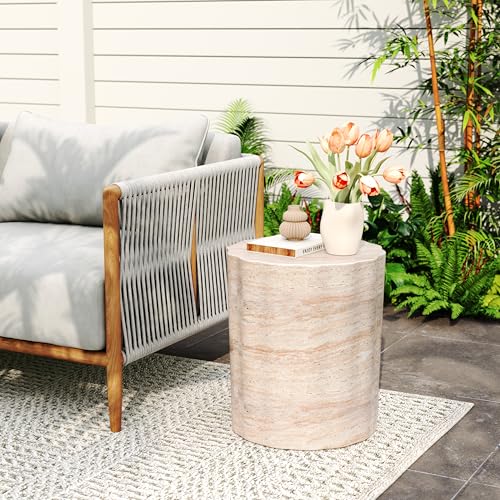 Christopher Knight Home Jaym 18.00" H Indoor Outdoor Accent Side Table, Patio Decorative End Table, Wave Cylinder Lightweight Concrete Garden Stool for Patio Balcony & Garden Decor, Travertine - color: Travertine,wave Cylinder