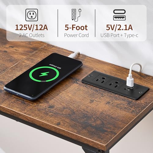 Console Table, Narrow Entryway Table, Thin Sofa Table, Behind Couch Table,for Hallway, Bedroom, Living Room, Foyer, 9.4 x 39.4 x 31.5 Inches, Rustic Brown - size: 9.4" W x 39.4" D, style: With Plug