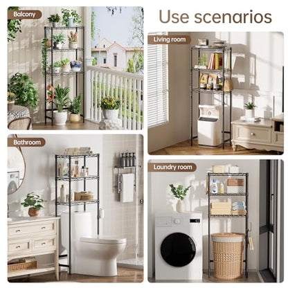 Golpart 3-Tier Over The Toilet Storage Shelf,Heavy Duty Adjustable Metal Bathroom Rack with Toilet Paper Holder & Hooks,Space-Saving Organizer for Bathroom,10”D x 24”W x 66”H,Black - size: Black-3-Tier-10"D x 24"W x 66"H