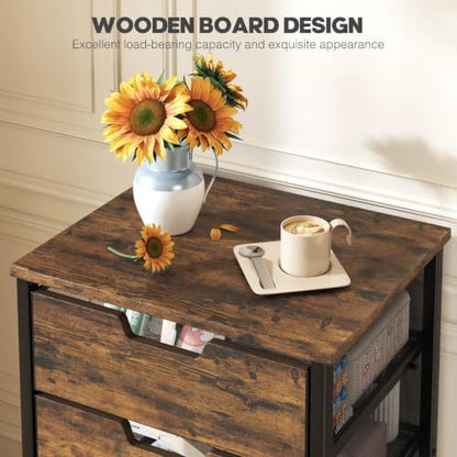 Rolling Cart with Drawers, Wooden Top and Front, with Wheels Metal Under Desk Storage Cart with 4 Drawers, for Office, Bedroom, Classroom, Home, Rustic Brown - color: Rustic Brown