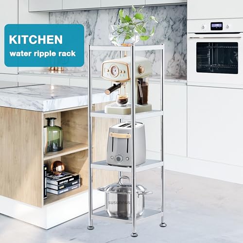 susunnus Stainless Steel Shelves 13.8in-5 Tier, Corner Shelf, Storage Shelves, Narrow Metal,Stainless Steel Shelf, Kitchen Storage Rack for Small Spaces Tall Skinny Shelf - size: 13.8in*13.8in-5T