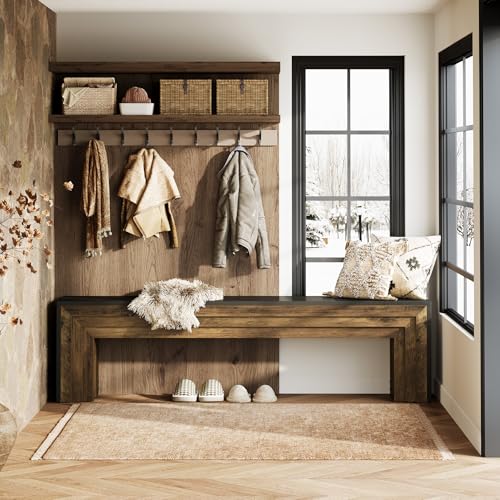 Tribesigns 71" Extra Long Entryway Bench, Farmhouse Bed Bench (Black&Brown) | Modern Wooden Shoe Bench Indoor Seating with Layered Design for Hallway, Bedroom, Living Room, Sofa Back, Dining Room - color: Black & Brown