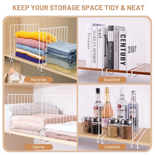 8-Pack 9" Metal Shelf Dividers for Wood Closet Shelves White | Closet Organization, Wardrobe, Bookshelf, Cabinet, Cupboard, Linen Closet Organization Easy to Install - No Tool - size: 8-PACK, style: Metal Height 9inch