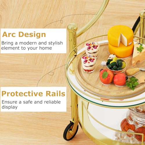 Tangkula Bar Cart, 3-Tier Rolling Home Bar Serving Cart with Mirrored Shelves & 4 Wheels, Mobile Beverage & Wine Cart for Kitchen, Dining Room, Living Room (Gold) - color: Gold