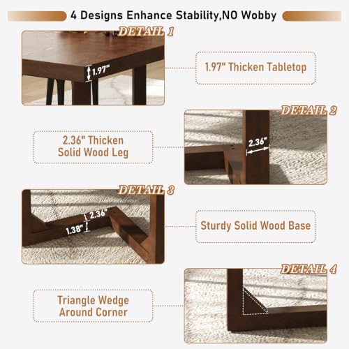 Hlivelood 71 Inch Farmhouse Dining Table, Solid Wood Rustic Kitchen Table, Large Wooden Rectangular Dinner Table for Dining Room, Home Office, Living Room Furniture, Easy Assembly, Walnut - color: Walnut