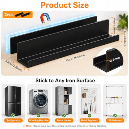 2 Pack Magnetic Book Shelf for Whiteboard, 17 Inch Heavy Duty Metal Magnetic Shelves, Holds 12 lbs, Magnetic Book Display for Classroom Furniture, Office - Black - color: Black