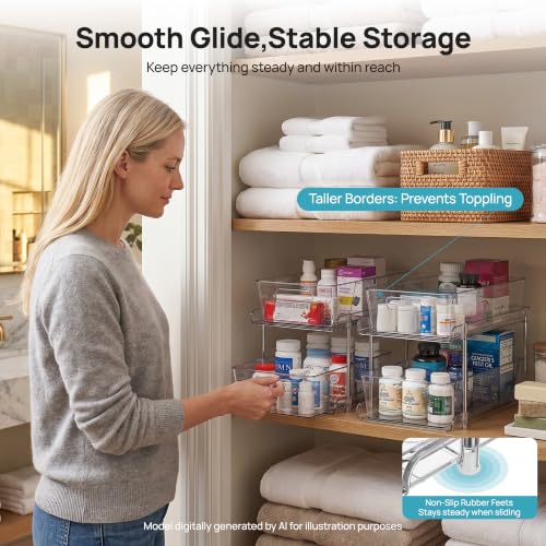 Vtopmart 2 Pack Larger Plastic Bathroom Under Sink Pull-Out Organizer (M-Standard) - color: Transparent, size: M-Standard (2 Pack)