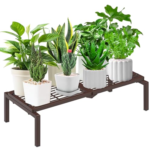 1 Tier Metal Plant Stand Indoor Outdoor, Potted Multiple Flower Pot Holder Rack Plant Shelf, Heavy Duty Planter Display Shelving for Patio Balcony Garden Living Room Decorative (Brown) - color: 1 Tier-Brown
