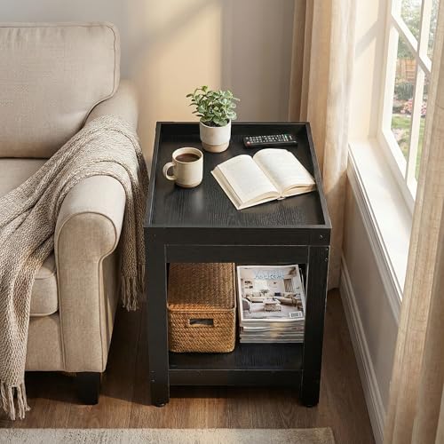 Farmhouse Square Side Table,2-Tier End Table with Storage Shelf | Modern Sofa Couch Table Bedside Nightstand With X-Frame for Living Room Bedroom Office Small spaces,Black - color: Black, style: Farmhouse