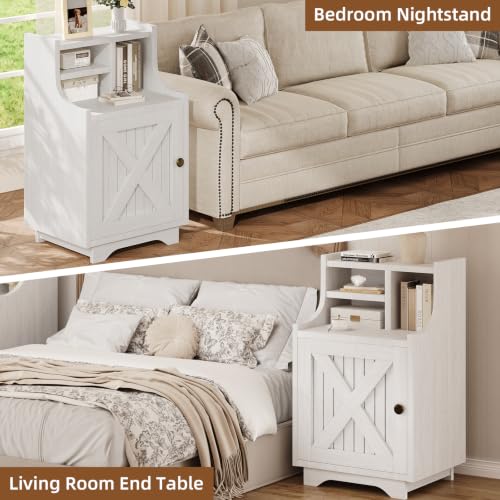4ever2buy White Nightstand with Storage, 30" Tall Night Stand with Hutch | Farmhouse Tall Bedside Table End Table for Bedroom Living Room Sofa Office, White - color: White