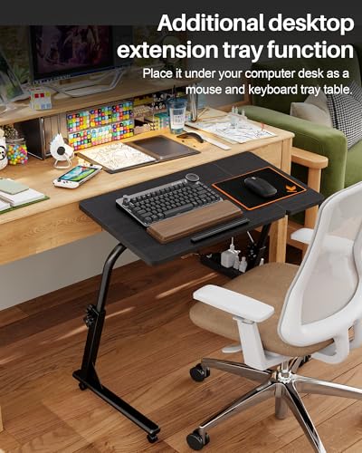TV Tray Table, Mobile TV Dinner Trays for Eating on Couch, Folding Side Desk with Wheels, Tilt & Height Adjustable Snack Table Laptop Desk for Sofa Living Room Bedroom & Office (Black) - color: Black