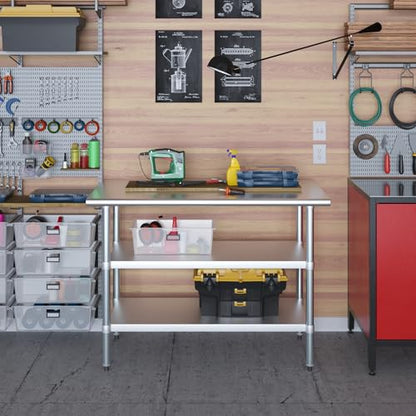 Stainless Steel Work Table with 2 Shelves | Metal Utility Table | Commercial & Residential NSF Utility (Stainless Steel Table with 2 Shelves, 48" Long x 24" Deep) - size: 48" Long x 24" Deep