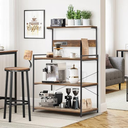 4-Tier Kitchen Baker's Rack with Power Outlet, Microwave Stand and Storage Shelves, Coffee Station Organizer (Rustic Brown) - color: Brown
