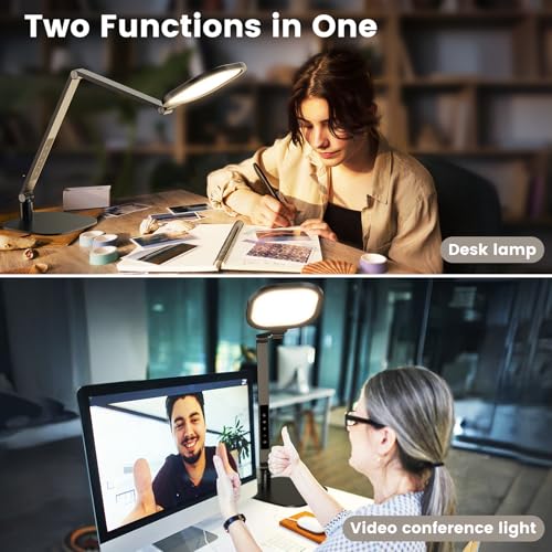 Desk Lamp for Home Office, 1200LM Computer Zoom Lighting with CRI >95, Memory & Timer Function, Dimmable Desktop Ring Light for Video Calls, Conference, Reading, Streaming, Podcasting, 3000K-6500K - color: Black - 1 Pack